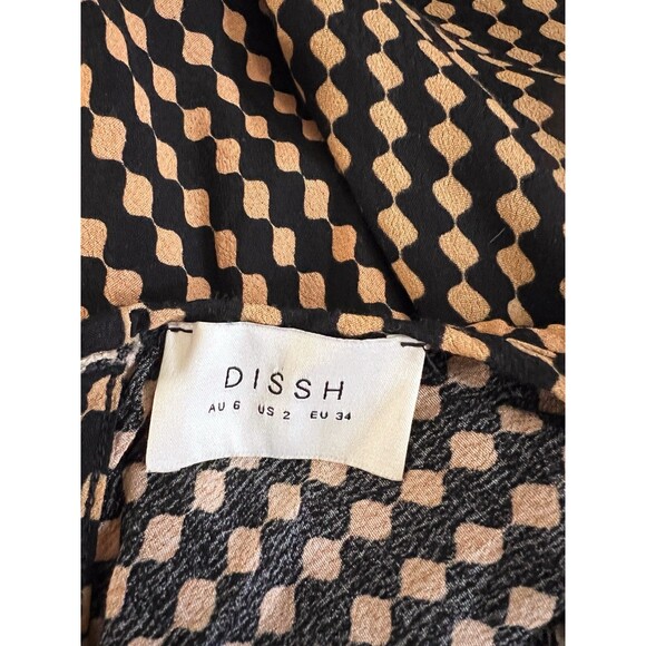 Dissh Mila Bias Cut Maxi Dress Size 2 Black Gold Geometric Sleeveless - Picture 2 of 10